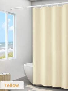SHEIN 1PC Solid Color Shower Curtain Waterproof Bathroom Set With Tension Rod Heavy Duty Polyester Fabric Dry Wet Separation Mold Resistant Easy Installation Adjustable Home Hotel Decor