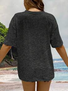 Plus Size Loose Fit Regular Crew Neck Short Sleeve T-Shirt - Multicolor - View 2
