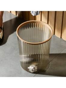 1pc家用垃圾桶清洁桶大容量家用浴室卫生间客厅卧室轻奢高端压圈新现代简约透明 - 駝色 - 查看 1