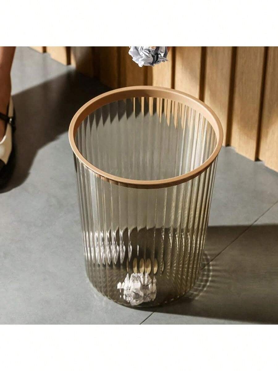 1pc家用垃圾桶清洁桶大容量家用浴室卫生间客厅卧室轻奢高端压圈新现代简约透明 - 駝色 - 查看 1