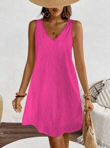 Breezaya Ladies' Solid Color Simple Daily Sleeveless Dress Vacation Beach Outfits Women - Hot Pink - View 4