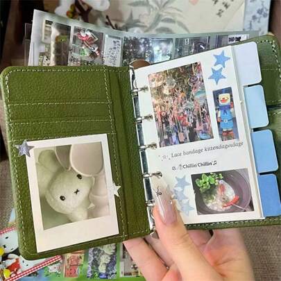 SHEIN 1 cuốn sổ tay rời M5 gấp ba, bìa cứng, có ngăn, có đục lỗ, có lịch, sổ tay, đồ dùng học tập, trở lại trường, đồ dùng học tập