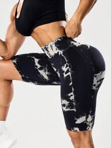 Seamluxe SHEIN Sport سراويل قصيرة للدراجات بخصر عالي منسجمة مطبوعة بنمط صبغة الربط للنساء