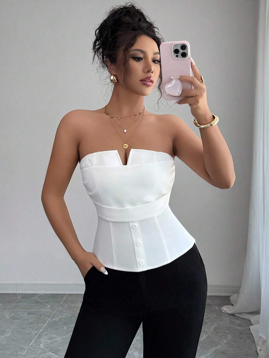 Elenzga Women's Elegant Solid Color Tube Top For Commuting