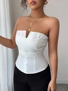 Elenzga Women's Elegant Solid Color Tube Top For Commuting