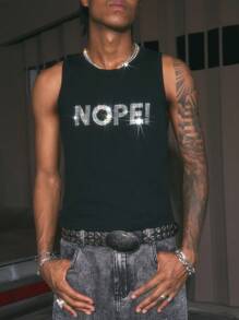 AXEPEAK Men's Casual Crystal Letter Print Sleeveless Vest Top, Summer