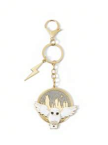 HARRY POTTER X SHEIN Rotating Glitter Zinc Alloy Cartoon Owl Keychain Bag Charm, Suitable For Gifts, Collection And Commemoration, Gold Color,Christmas,Gift Ideas - Multicolor - View 7