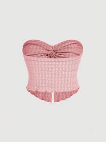 SHEIN MOD Set di top a fascia rosa con nodo e gonna midi aderente elegante, taglie comode per donna - Rosa - Visualizzare 6