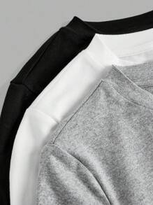 Girlism 舒适圆领长袖衬衫，适合青少年女孩，不对称下摆，简约设计，3 件装，紧身衣，修身款，长袖露脐上衣，长袖上衣，秋冬季款 - 彩色 - 查看 3