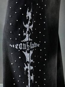 NEON BLANC 男士休闲宽松梭织牛仔裤，垃圾摇滚风 - 黑色 - 查看 5