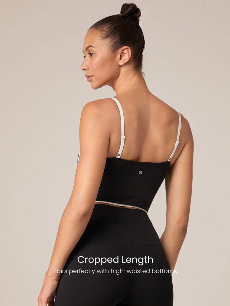 Reggiseno sportivo lungo a due tonalità con scollo a U, a basso impatto, adatto per yoga e uso quotidiano, marchio FeatherFit