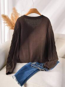 CosyJoli Plus Size Women's Brown Bow Collar Cardigan Knitted Sweater, Casual Commute Wear, Comfortable, Autumn/Winter Brown Tie Front Sweater Bow Women Sweater Brown Sweater Brown Cardigan Bow Sweater Fall