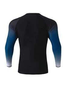 Manfinity KASUA Men's Letter Print Ombre Crew Neck Raglan Long Sleeve Rashguard Swimwear Surf Shirt Men Swim Shirt Long Sleeve Swim Shirt Men Rashguard