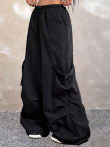 Coolane Kids 青少年女孩夏季、街头服饰 工装街头服饰 黑色阔腿裤 黑色宽松裤 秋季返校季 Y2K 街头服饰 垃圾摇滚、返校季、返校节 - 黑色 - 查看 5