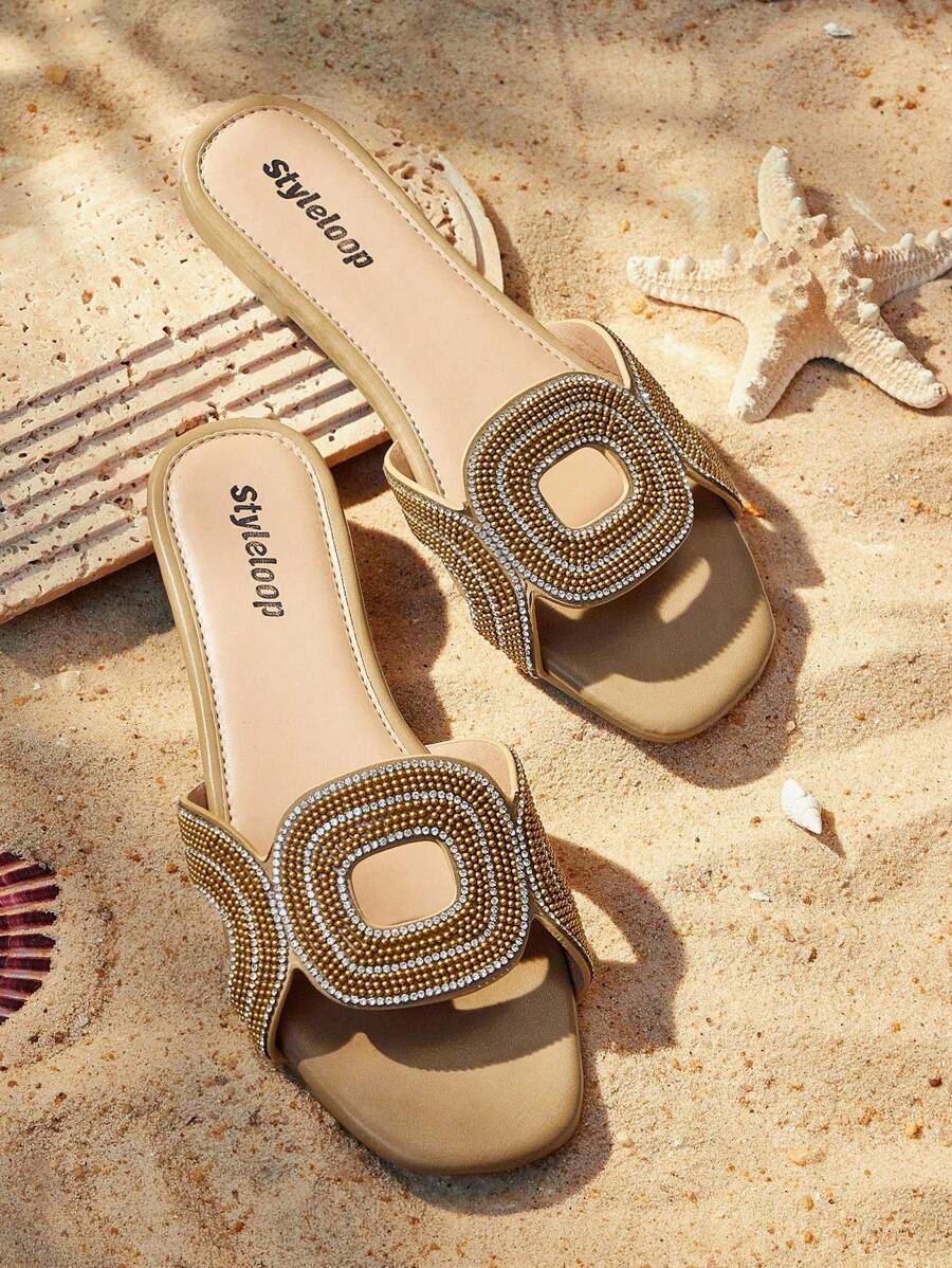 Styleloop 女士平底凉鞋，波西米亚风格，复古美式，波西米亚风，西部音乐节，派对装 - 摩卡棕 - 查看 1