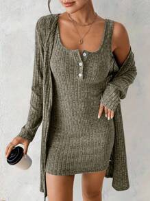 EMERY ROSE 女士性感两件套蓝色连衣裙，秋冬 - 軍綠色 - 查看 5