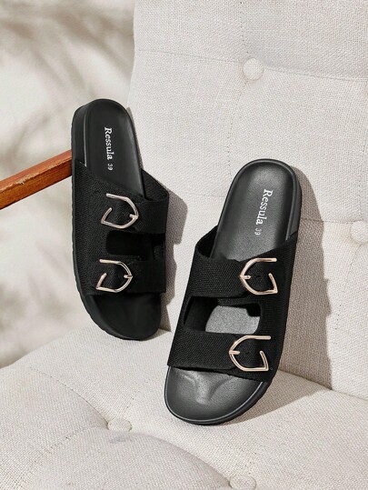 Ressula Chinelos femininos casuais com fivela ajustável e design moderno