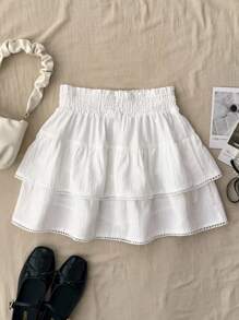 Teen Girl All-Match, Everyday, Versatile White Woven Skirt, Ballerina Soft White Skirt, Back-To-School, Cute White Skirt White Ruffle Skirt White Skirt Tiered Skirt White Tiered Skirt Kids White Tiered Skirt Girls White Summer Skirt White Eyelet Lace Skirt Kids White Boho Skirt Fall Winter