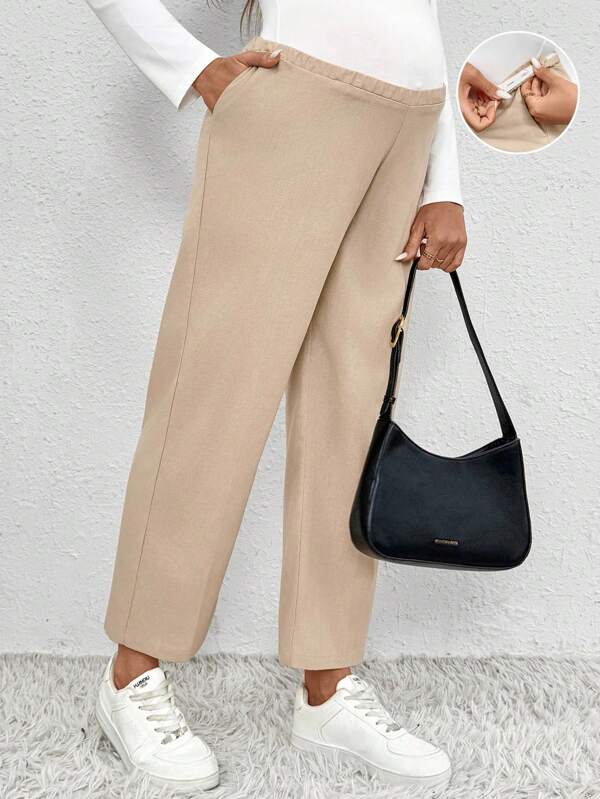 SHEIN Pantalones casuales de maternidad de unicolor para exteriores, con estilo y versátiles