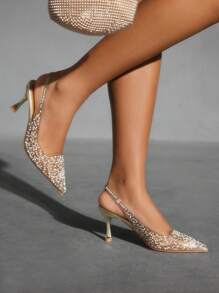 CUCCOO SZL New Fashion Designer High Heel Shoes With Rhinestones & Pearls, Suitable For Party, Formal Dress, Prom, Wedding - Gold - View 3