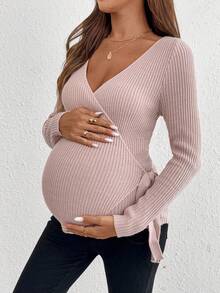 SHEIN 孕妇休闲纯色系带开衫