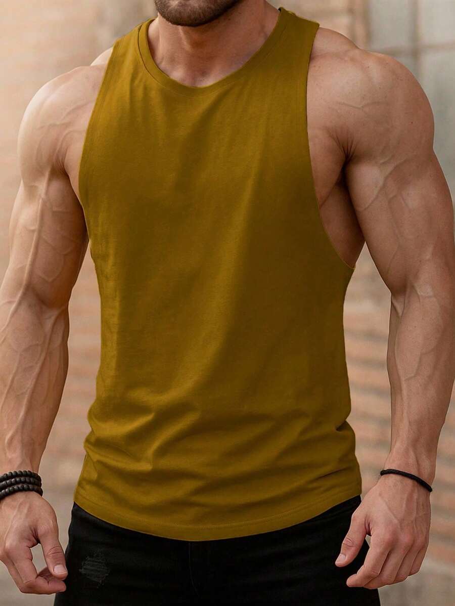 SHEIN Manfinity Dauomo 男士时尚无袖T恤，夏季简约设计 - 鏽棕色 - 查看 1