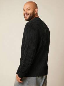 EASEVO 大码男士休闲粗针织圆领长袖毛衣，垃圾摇滚风格