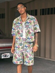 AXEPEAK 2 件男士 Polo 衫和短裤套装，宽松版型 - 彩色 - 查看 4