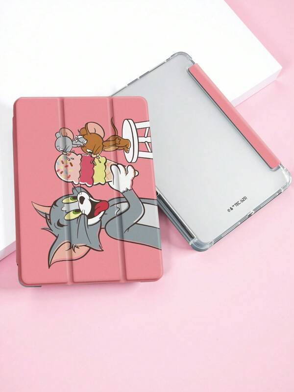 TOM & JERRY X SHEIN 1pc Cute And Creative Cartoon Collaboration, High-End Texture, Simple, Fully Transparent, Shockproof And Fashionable Pad Case. Halloween And Christmas Gift, Compatible With IPad/