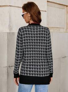 SHEIN Clasi Cardigan cu mânecă lungă în carouri pentru damă, decorat cu nasturi, pulover elegant de toamnă Cardigan pentru femei, topuri cu mânecă lungă