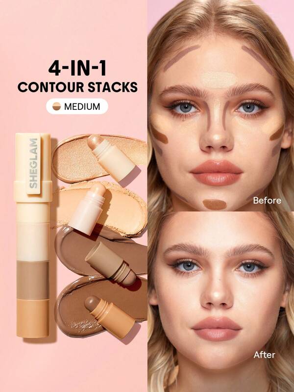SHEGLAM Multi-Glam Face Pen-Medium 6-Color Contour Stick Non-Greasy Long Lasting Natural Highlighter Dual-Use Multi-Use Sculpt Smoothes Fine Lines Creamy Contour Graduation Birthday Holiday Summer Fall Autumn Y2K Fancy Fashion Women Makeup Cosmetic Party Beach Travel Camping Outdoors School Campus Trip Festivals Decor Gift Present Rose Girl Cosplay Best Color Charm Vibe