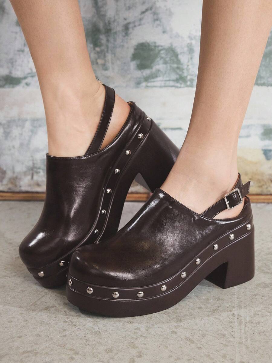 Sugerpunk Tacones altos de mujer CUCCOO con diseño de plataforma y hebilla ajustable de moda - Marrón - Ver 1