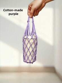 1 Hand-Woven Mesh Bag, Reusable Beverage Carrier, Coffee Cup Stand, Beverage Handbag, Decorative Mesh Bag - Multicolor - View 18