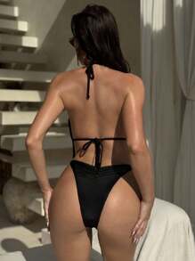 Swim SXY 1 bộ đồ bơi monokini hở lưng cổ chữ V sâu gợi cảm cho nữ - màu đen - Xem 2