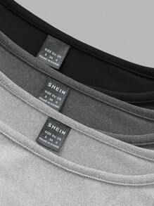 SHEIN EZwear 女款三件套黑灰色花卉印花紧身宽松领长袖T恤套装 - 彩色 - 查看 9