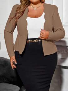 SHEIN Clasi Plus Size Elegant Commuter Plain Color Puff Sleeve Blazer Jacket In Fall/Winter