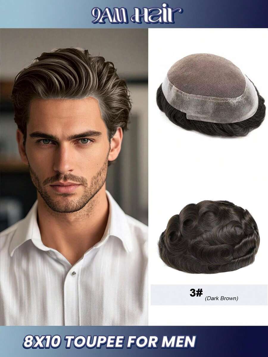 升级版澳大利亚男士假发法式蕾丝假发系统男士蕾丝 PU 假发男士假发真人发天然假发