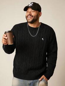 EASEVO 大码男士休闲粗针织圆领长袖毛衣，垃圾摇滚风格