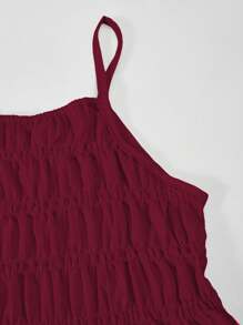 Sparklyn 2pcs Set For Teen Girl Camisole Tank Top With Shirred Waist And Straight Leg Wide Pants, Woven Fabric, Casual Summer Outfit - Burgundy - View 3