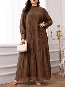 Veilorie Vestido de unicolor elegante talla grande, apropiado para ir a trabajar - Café integral - Ver 5