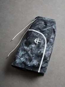 PAVTROS 男士夏季休闲树叶印花抽绳腰运动短裤 - 彩色 - 查看 5