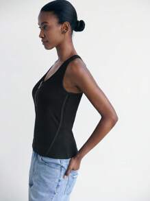 Maija Top minimale senza maniche con chiusura lampo in metallo, aderente, per l'estate, urban chic, comodo e versatile per le donne