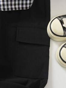 Genkimix Kids Set de 2 piezas para niños pequeños con camisa de manga larga a cuadros estilo nuevo + pantalón suelto con cordón, silueta clásica de camisa a cuadros, cierre con botones para facilitar el uso, pantalón de pierna entallada agrega moda y previene el aire frío, adecuado para el uso diario en la escuela, el patio de recreo y las compras
