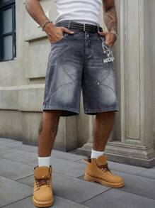 ROMWE MEN Street Life Shorts vaqueros sueltos para hombre con doble cintura