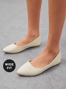 SHUZIA 女式宽版舒适尖头亚麻芭蕾平底鞋