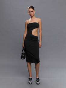 TypaGal Y2K Black Summer Bodycon Dress For Women,Seksi Chic Club Night Outfits With Bold Cut-Out Detail,Minimalist Punk Streetwear Grunge Style Party Dress - Black - View 5