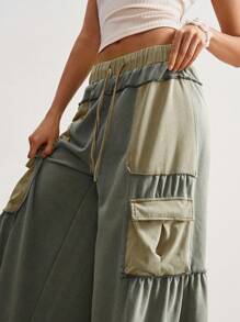 Bohemela Quần ống rộng dệt kim màu trơn đơn giản cho nữ - xanh quân đội - Xem 5