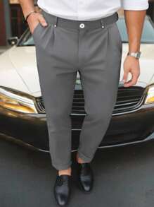 Manfinity Mode Men's Casual Solid Color Tapered Suit Pants