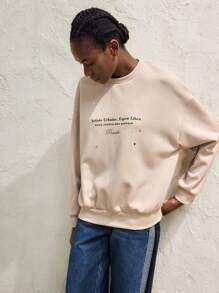 Maija 女士圆领长袖休闲运动衫、日常穿着、节日 - 杏色 - 查看 8