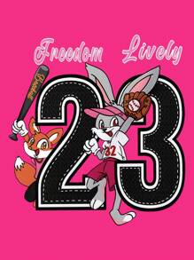 Maweii 2件套大码女式卡通动物数字印花短袖T恤和裤子休闲套装 - 彩色 - 查看 4